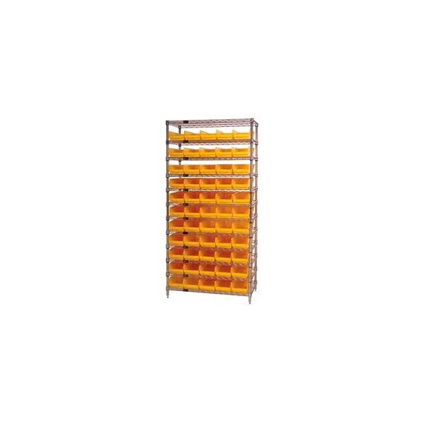 Global Industrial Chrome Wire Shelving with 55 4inH Plastic Shelf Bins Yellow, 36x24x74 268977YL - main